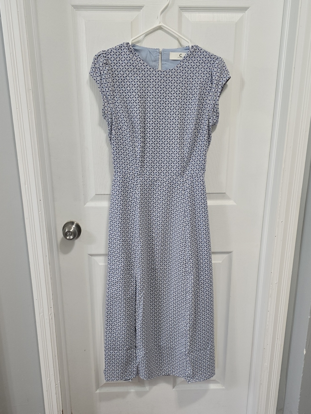 Commense Light Blue Geo Patterned Cap-Sleeve Midi Dress - Size S